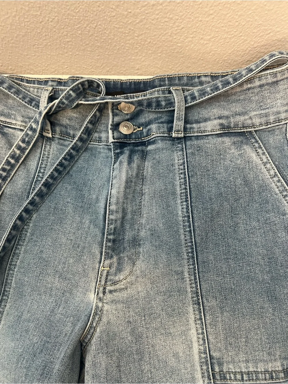 Hudson Jeans Light Blue Cropped Wide-Leg Tie-Waist Jeans